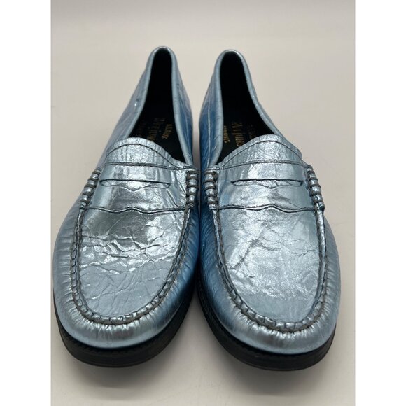 G.H. Bass Weejuns Originals Women's Wrinkled Metallic Blue Penny Loafers Size 6M - Picture 2 of 12